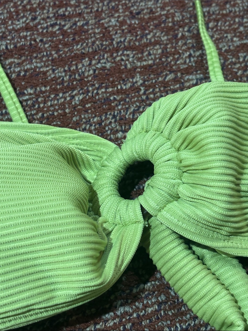 House of Harlow bikini top green ribbed keyhole ring convertible strap large - Picture 3 of 10